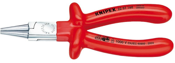 2207160 KNIPEX round nose pliers up to 1000V, insulated handles, length 160mm