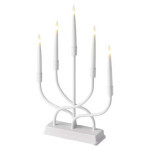 White metal LED candle holder, 40 cm, 2x AA, indoor, warm white