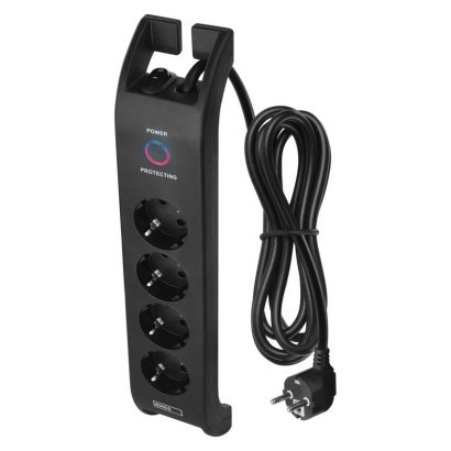 Surge protector SCHUKO 1800J - 4 sockets, 2m, black