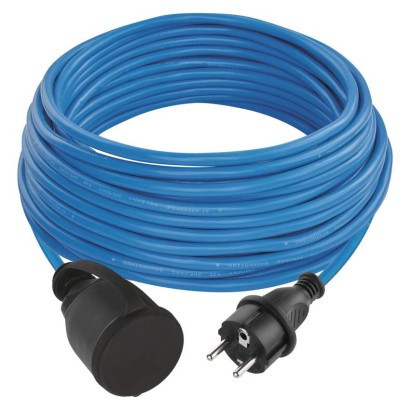 Wetterfeste Verlängerungsleitung 20 m / 1 Steckdose / blau / PVC / 230 V / 1,5 mm2