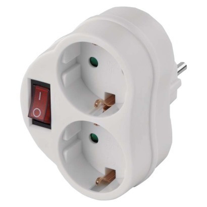 SCHUKO 2× round socket with switch, white