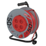 Extension cable on drum 50 m / 4 sockets / red / PVC / 230 V / 1.5 mm2