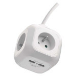 Extension cable - cube 1.9 m / 4 sockets / white / PVC / with USB / 1 mm2