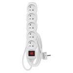 Extension cable 2 m / 5 sockets / with switch / white / PVC / 1 mm2