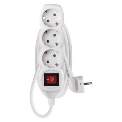 Extension cable 1.5 m / 3 sockets / with switch / white / PVC / 1 mm2