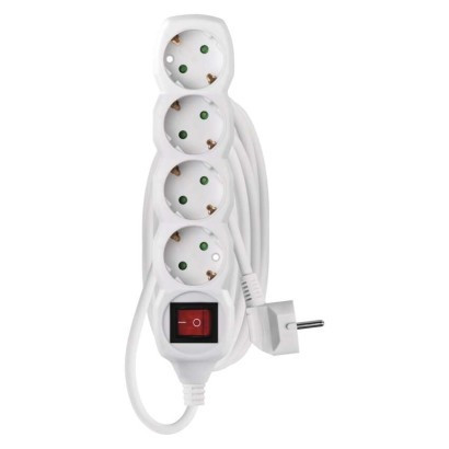 Extension cable 3 m / 4 sockets / with switch / white / PVC / 1.5 mm2