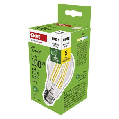 Żarówka LED Filament A60 A CLASS / E27 / 7,2 W (100 W) / 1521 lm / neutralna biel