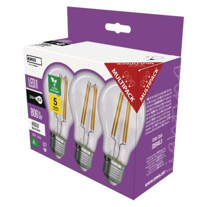 LED žárovka Filament A60 A CLASS/ E27 / 3,8 W (60 W) / 806 lm / neutrální bílá