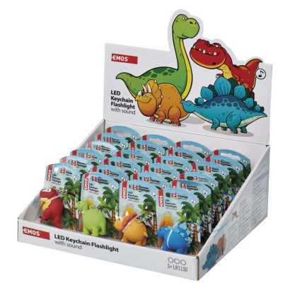 LED keyring - dinosaurs with sound on LR54, 24 pcs, display box