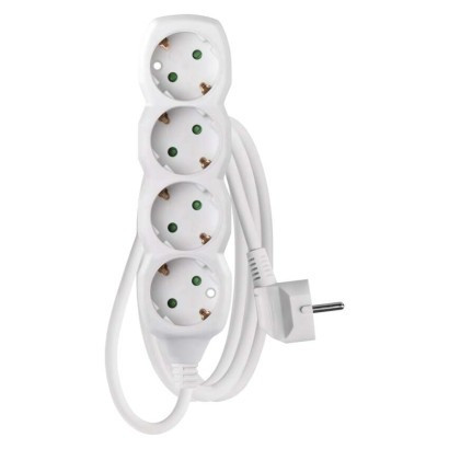 Extension cable 2 m / 4 sockets / white / PVC / 1 mm2