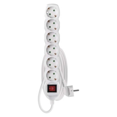 Extension cable 1.4 m / 6 sockets / white / PVC / 1 mm2