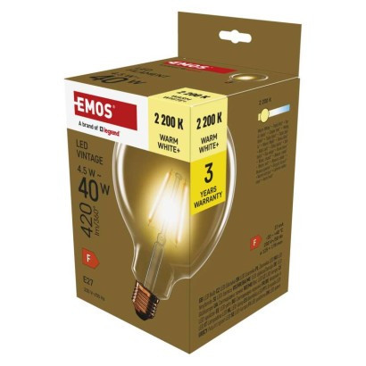 LED žiarovka Vintage G125 / E27 / 4,5 W (40 W) / 420 lm / teplá biela