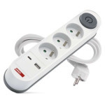 Extension cable 2 m / 3 sockets / with switch / white / 1×USB-A   1×USB-C / 1.5 mm2