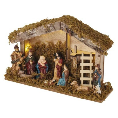 LED Christmas crib, 17 cm, 2x AA, indoor, warm white