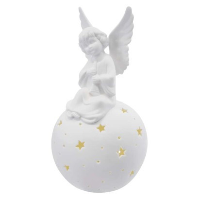 LED ceramic angel, 29 cm, 2x AA, indoor, warm white