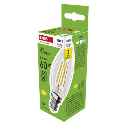 LED žárovka Filament svíčka / E14 / 5,9 W (60 W) / 806 lm / neutrální bílá