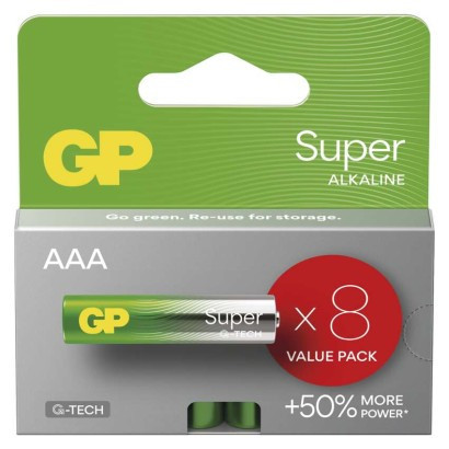 GP Super AAA alkaline batteries (LR03), 8 pcs