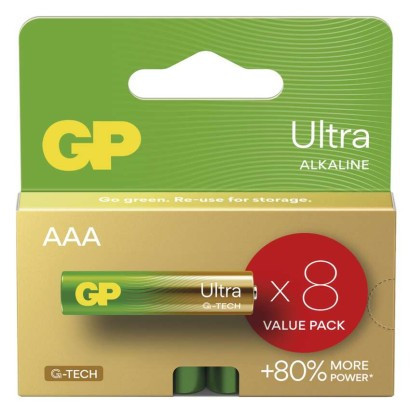 GP Ultra AAA alkaline batteries (LR03), 8 pcs