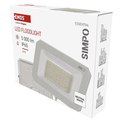 LED spotlight SIMPO 50W, white, IP65, 5000 lm, neutral white